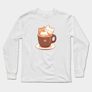 Kawaii kittens in hot chocolate cup Long Sleeve T-Shirt